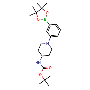 Chemical structure of tert-butyl {1-[3-(4,4,5,5-tetramethyl-1,3,2-dioxaborolan-2-yl)phenyl]piperidin-4-yl}carbamate , CAS 1370452-99-5, AChemBlock X181485