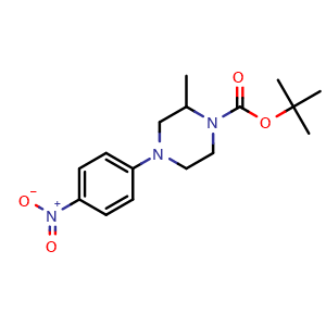 Chemical structure of tert-butyl 2-methyl-4-(4-nitrophenyl)piperazine-1-carboxylate , CAS 537717-41-2, AChemBlock X181495