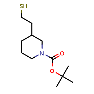 Chemical structure of tert-butyl 3-(2-sulfanylethyl)piperidine-1-carboxylate , CAS 1420866-00-7, AChemBlock X181499