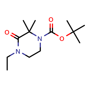 Chemical structure of tert-butyl 4-ethyl-2,2-dimethyl-3-oxopiperazine-1-carboxylate , CAS 1936596-50-7, AChemBlock X181528