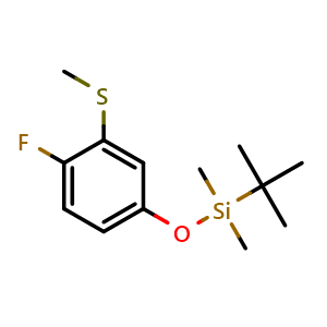 Chemical structure of Tert-butyl(4-fluoro-3-(methylthio)phenoxy)dimethylsilane , CAS 2734774-99-1, AChemBlock X181548