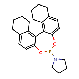 Chemical structure of 1-((11bS)-8,9,10,11,12,13,14,15-Octahydrodinaphtho[2,1-d:1',2'-f][1,3,2]dioxaphosphepin-4-yl)pyrrolidine , CAS 625090-99-5, AChemBlock X181582
