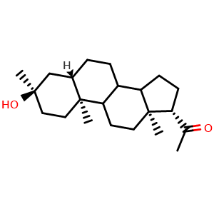 Chemical structure of 1-[(2S,5R,7S,14S,15S)-5-hydroxy-2,5,15-trimethyltetracyclo[8.7.0.0,{2,7}.0,{11,15}]heptadecan-14-yl]ethan-1-one , CAS 38398-32-2, AChemBlock X181617