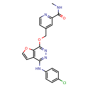 Chemical structure of 4-(4-(4-chloro-phenylamino)-furo[2,3-d]pyridazin-7-yloxymethyl)-pyridine-2-carboxylic acid methylamide , CAS 332012-40-5, AChemBlock X181631