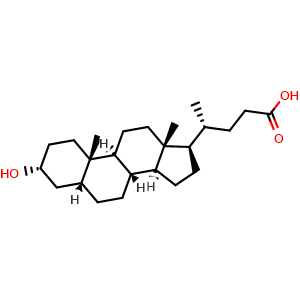 Chemical structure of Lithocholic acid , CAS 434-13-9, AChemBlock X181664