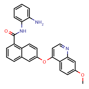 Chemical structure of N-(2-Aminophenyl)-6-[(7-methoxy-4-quinolinyl)oxy]-1-naphthalenecarboxamide , CAS 1256349-48-0, AChemBlock X181667
