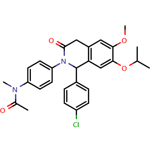 Chemical structure of N-(4-(1-(4-chlorophenyl)-7-isopropoxy-6-methoxy-3-oxo-3,4-dihydroisoquinolin-2(1H)-yl)phenyl)-N-methylacetamide , CAS 2061979-96-0, AChemBlock X181669