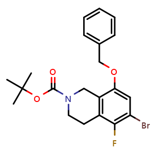 Chemical structure of tert-Butyl 8-benzyloxy-6-bromo-5-fluoro-3,4-dihydro-1H-isoquinoline-2-carboxylate , CAS 2159123-08-5, AChemBlock X181682