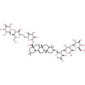 3-O-D-glucopyranosyl(1→3)-L-rhamnopyranosyl(1→2)-L-arabinopyranosyl Oleanolic acid – 28-O-rhamnopyranosyl(1→4)glucopyranosyl(1→6)glucopyranoside