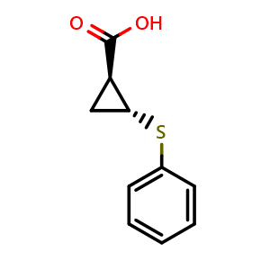 Chemical structure of trans-2-phenylsulfanylcyclopropanecarboxylic acid , CAS 2135442-60-1, AChemBlock X181734