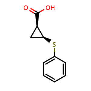 Chemical structure of cis-2-phenylsulfanylcyclopropanecarboxylic acid , CAS 2135442-61-2, AChemBlock X181735