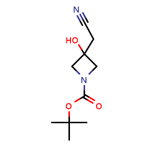 Chemical structure of tert-butyl 3-(cyanomethyl)-3-hydroxy-azetidine-1-carboxylate , CAS 1330766-15-8, AChemBlock X181753