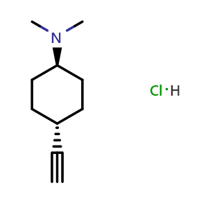 Chemical structure of trans-4-ethynyl-N,N-dimethyl-cyclohexanamine hydrochloride , AChemBlock X181758