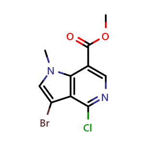 Chemical structure of methyl 3-bromo-4-chloro-1-methyl-1H-pyrrolo[3,2-c]pyridine-7-carboxylate , CAS 2891598-56-2, AChemBlock X181778