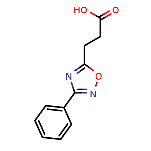 Chemical structure of 3-(3-phenyl-1,2,4-oxadiazol-5-yl)propanoic acid , CAS 24088-59-3, AChemBlock X181792