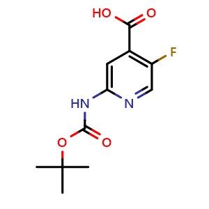 Chemical structure of 2-(tert-butoxycarbonylamino)-5-fluoro-pyridine-4-carboxylic acid , CAS 2265917-10-8, AChemBlock X181803