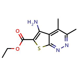 Chemical structure of ethyl 5-amino-3,4-dimethyl-thieno[2,3-c]pyridazine-6-carboxylate , CAS 717840-40-9, AChemBlock X181805