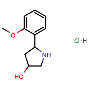 Chemical structure of 5-(2-methoxyphenyl)pyrrolidin-3-ol hydrochloride , CAS 1889044-09-0, AChemBlock X181817