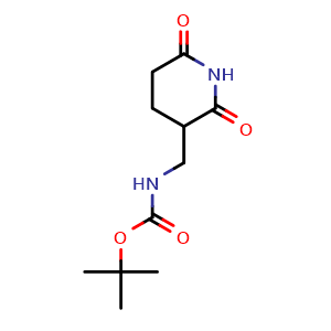 Chemical structure of tert-butyl N-[(2,6-dioxo-3-piperidyl)methyl]carbamate , CAS 2891597-48-9, AChemBlock X181823