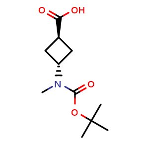 Chemical structure of cis-3-[tert-butoxycarbonyl(methyl)amino]cyclobutanecarboxylic acid , CAS 2248176-08-9, AChemBlock X181826