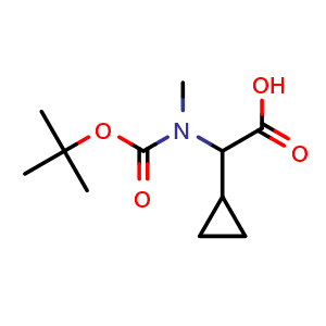 Chemical structure of 2-[tert-butoxycarbonyl(methyl)amino]-2-cyclopropyl-acetic acid , CAS 1339448-76-8, AChemBlock X181829