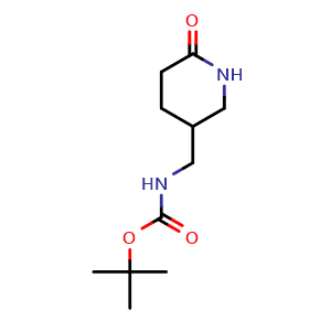 Chemical structure of tert-butyl N-[(6-oxo-3-piperidyl)methyl]carbamate , CAS 2725791-05-7, AChemBlock X181832