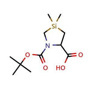 Chemical structure of 1-tert-butoxycarbonyl-3,3-dimethyl-1,3-azasilolidine-5-carboxylic acid , CAS 1822551-68-7, AChemBlock X181837