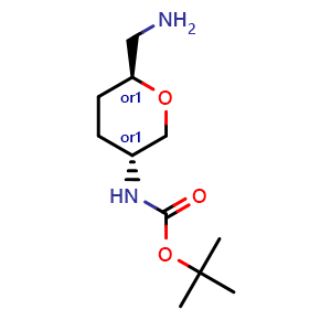 Chemical structure of tert-butyl N-[trans-6-(aminomethyl)tetrahydropyran-3-yl]carbamate , CAS 1398570-28-9, AChemBlock X181839