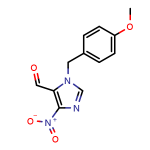 Chemical structure of 3-[(4-methoxyphenyl)methyl]-5-nitro-imidazole-4-carbaldehyde , CAS 666749-58-2, AChemBlock X181843