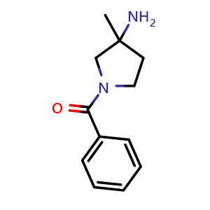 Chemical structure of (3-amino-3-methyl-pyrrolidin-1-yl)-phenyl-methanone , CAS 2008546-36-7, AChemBlock X181857