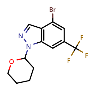 Chemical structure of 4-bromo-1-tetrahydropyran-2-yl-6-(trifluoromethyl)indazole , CAS 1425932-71-3, AChemBlock X181885