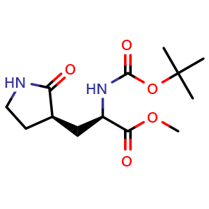 Chemical structure of methyl (2R)-2-(tert-butoxycarbonylamino)-3-[(3R)-2-oxopyrrolidin-3-yl]propanoate , CAS 2768834-14-4, AChemBlock X181909