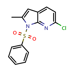 Chemical structure of 1-(benzenesulfonyl)-6-chloro-2-methyl-pyrrolo[2,3-b]pyridine , CAS 1227266-96-7, AChemBlock X181927