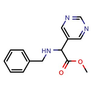 Chemical structure of methyl 2-(benzylamino)-2-pyrimidin-5-yl-acetate , CAS 1849898-37-8, AChemBlock X181942