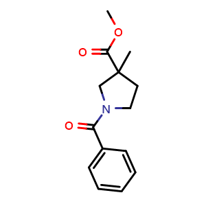 Chemical structure of methyl 1-benzoyl-3-methyl-pyrrolidine-3-carboxylate , CAS 2891598-12-0, AChemBlock X181946