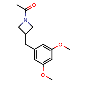 Chemical structure of 1-[3-[(3,5-dimethoxyphenyl)methyl]azetidin-1-yl]ethanone , CAS 1801243-45-7, AChemBlock X181950