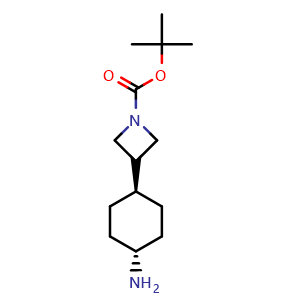 Chemical structure of tert-butyl trans-3-(4-aminocyclohexyl)azetidine-1-carboxylate , CAS 2356369-17-8, AChemBlock X181959