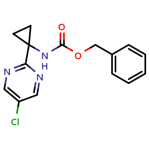 Chemical structure of benzyl N-[1-(5-chloropyrimidin-2-yl)cyclopropyl]carbamate , CAS 1422356-97-5, AChemBlock X181968