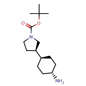 Chemical structure of tert-butyl (3R)-3-(trans-4-aminocyclohexyl)pyrrolidine-1-carboxylate , CAS 2351799-14-7, AChemBlock X181992