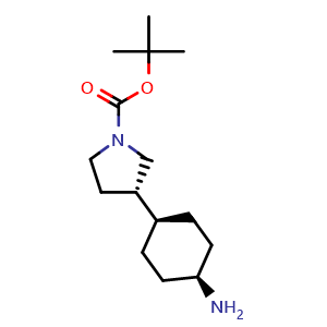 Chemical structure of tert-butyl (3S)-3-(trans-4-aminocyclohexyl)pyrrolidine-1-carboxylate , CAS 2940869-07-6, AChemBlock X181993