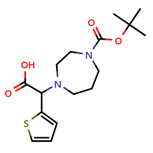 Chemical structure of 2-(4-tert-butoxycarbonyl-1,4-diazepan-1-yl)-2-(2-thienyl)acetic acid , CAS 834884-95-6, AChemBlock X182013