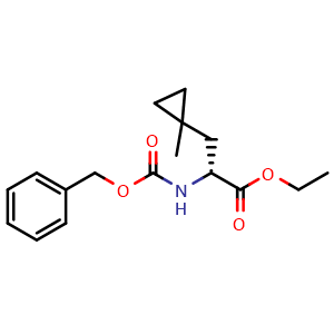 Chemical structure of ethyl (2R)-2-(benzyloxycarbonylamino)-3-(1-methylcyclopropyl)propanoate , CAS 2891580-53-1, AChemBlock X182024