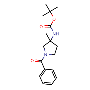 Chemical structure of tert-butyl N-(1-benzoyl-3-methyl-pyrrolidin-3-yl)carbamate , CAS 2891598-79-9, AChemBlock X182027