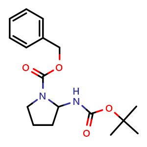 Chemical structure of benzyl 2-(tert-butoxycarbonylamino)pyrrolidine-1-carboxylate , CAS 57173-60-1, AChemBlock X182028