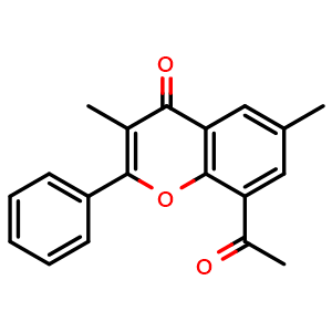 Chemical structure of 8-acetyl-3,6-dimethyl-2-phenyl-chromen-4-one , CAS 94305-53-0, AChemBlock X182045