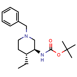 Chemical structure of tert-butyl N-[(3S,4R)-1-benzyl-4-ethyl-3-piperidyl]carbamate , CAS 2806738-95-2, AChemBlock X182047