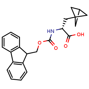 Chemical structure of (2R)-3-(1-bicyclo[1.1.1]pentanyl)-2-(9H-fluoren-9-ylmethoxycarbonylamino)propanoic acid , CAS 2322853-18-7, AChemBlock X182057