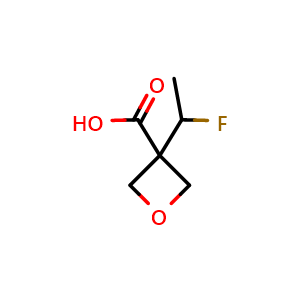 Chemical structure of 3-(1-fluoroethyl)oxetane-3-carboxylic acid , CAS 1782557-91-8, AChemBlock X182149