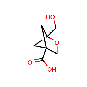 Chemical structure of 1-(hydroxymethyl)-2-oxabicyclo[2.1.1]hexane-4-carboxylic acid , CAS 2416234-08-5, AChemBlock X182157
