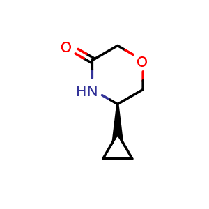 Chemical structure of (5R)-5-cyclopropylmorpholin-3-one , CAS 1390681-24-9, AChemBlock X182161